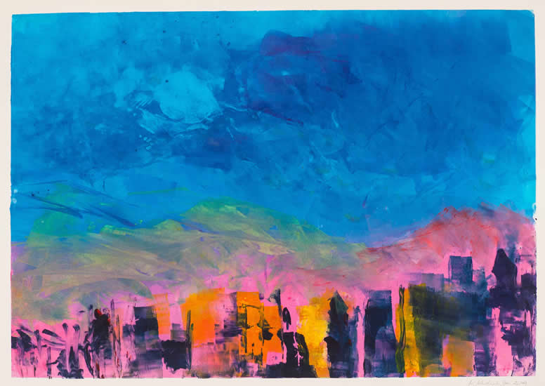 Monotype titled - Sunset on 14th Street