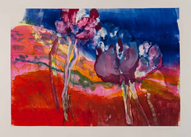 Monotype titled - River, 6: Purple Blossoms