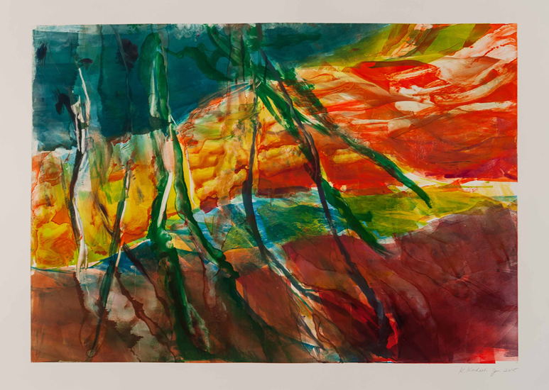 Monotype titled - River, 7: Yellow River with Stems