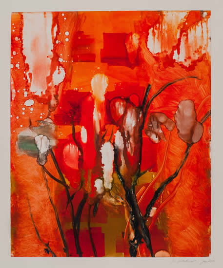 monotype titled - Black Trees by Red River, 1