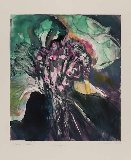 Monotype titled Stems and Leaves, 2018