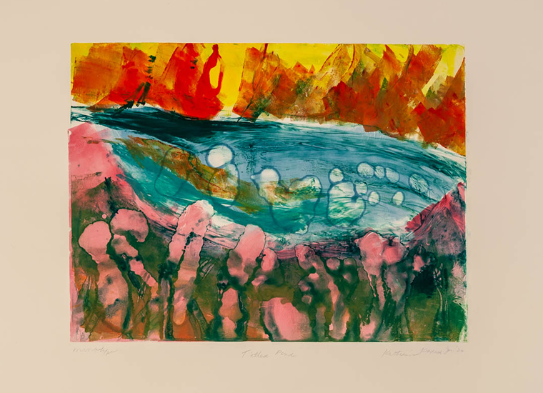 Monotype titled Tilted Pond, 2020