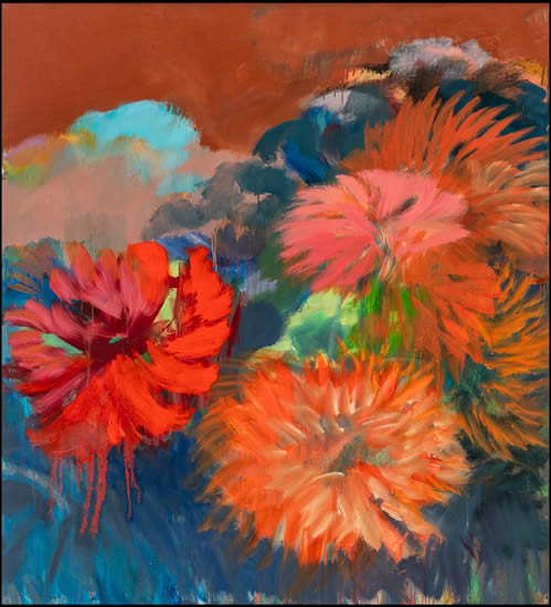 painting titled Zinnias 2022